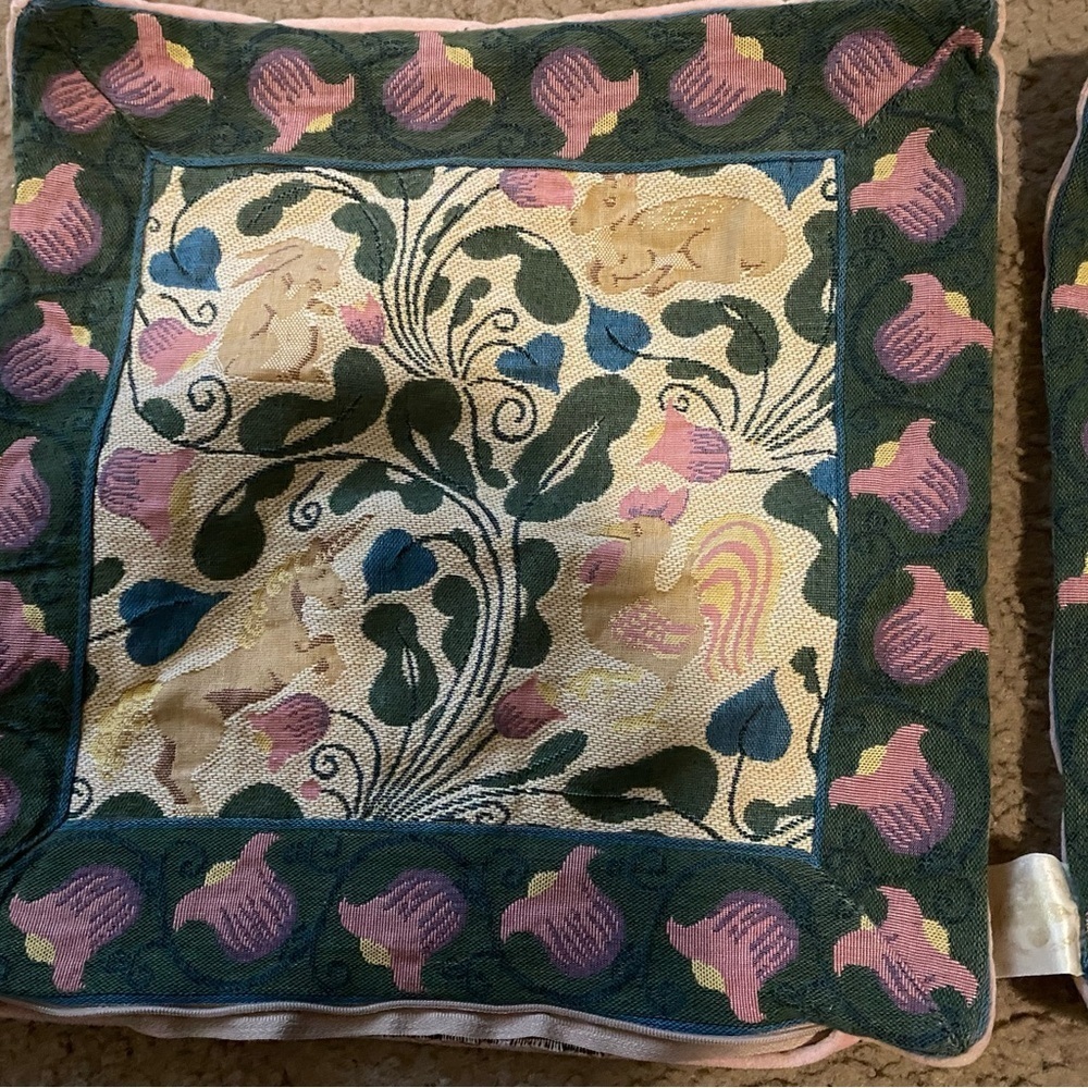 Vintage Decor France 2 Floral Rabbit Unicorn Embroidered Tapestry Pillow Shams - Picture 5 of 16